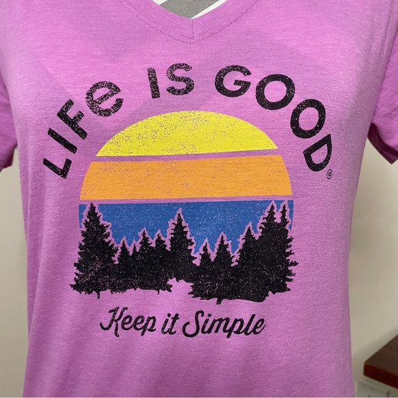 Life is Good Small Pink V-neck t Shirt Graphic Tee - Picture 2 of 11